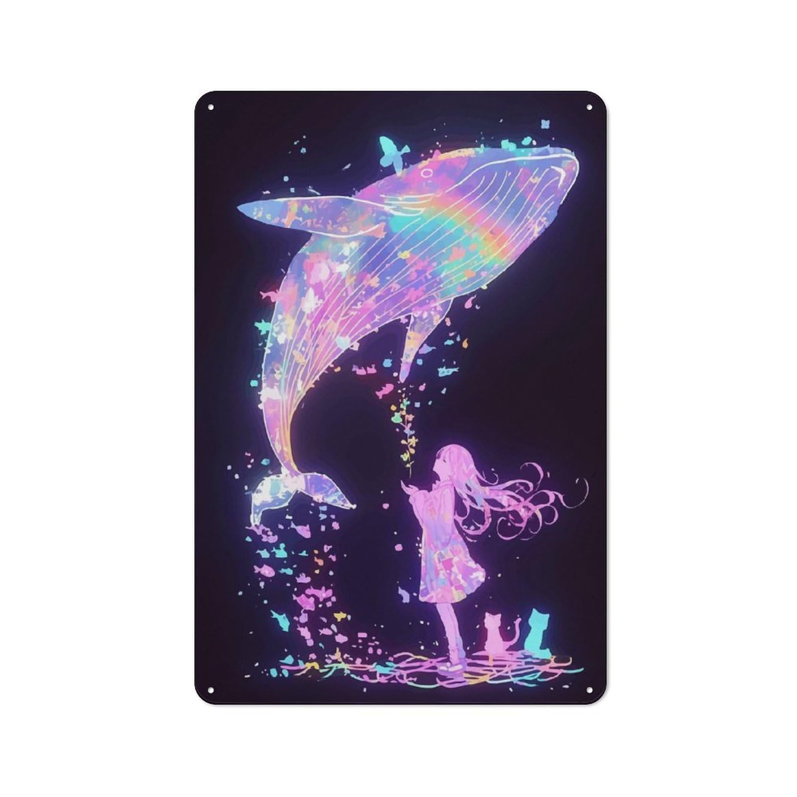 Junmoney Girls And Whale Dream Retro Metal Wall Sign 30X20cm With For Living Room Wall, For Vintage Wall Decor Fans, For Themed Room Decoration