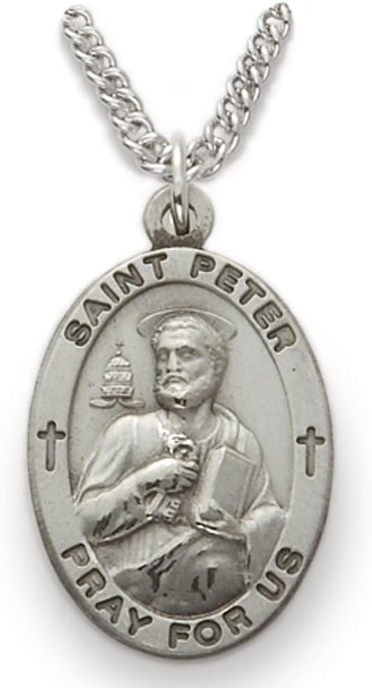 True Faith JewelrySterling Silver St Peter Pendant Patron Saint Necklace Medal Religious Jewelry, 7/8 Inch