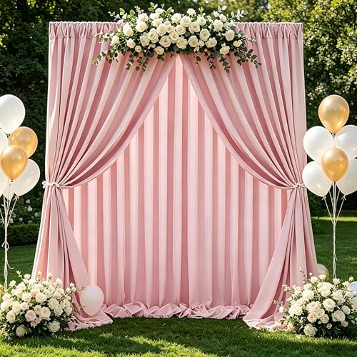 Image of Dusty Rose Polyester Backdrop Curtains: 20 ft x 10 ft Photography Backdrop Drapes - Baby Shower Birthday Party Decorations 4 Panels 5ft x 10ft
