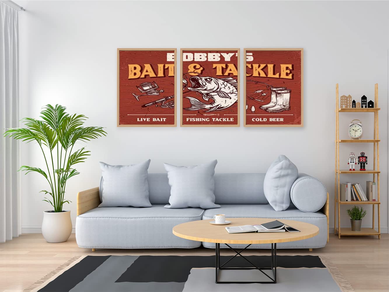 VERRE ART Wooden Floater Framed Canvas - Wall Decor for Living Room, Bedroom, Office, Hotels, Drawing Room (46in X 27in) - Bait & Tackle