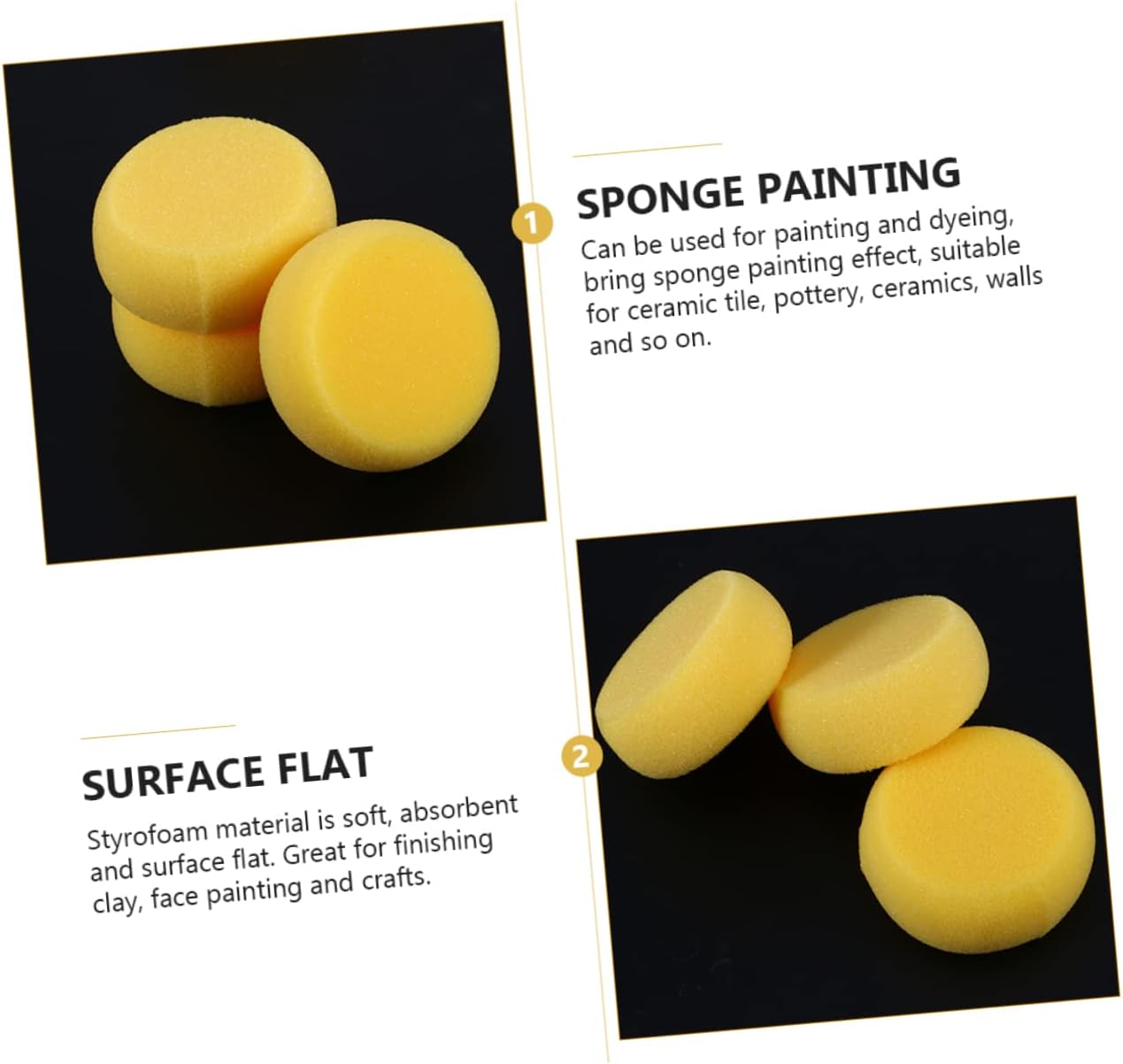 1set Yellow Round Painting Sponges Soft Absorbent Artist Tools for Crafts Face Painting and Cleaning for Boys and Girls and Adults