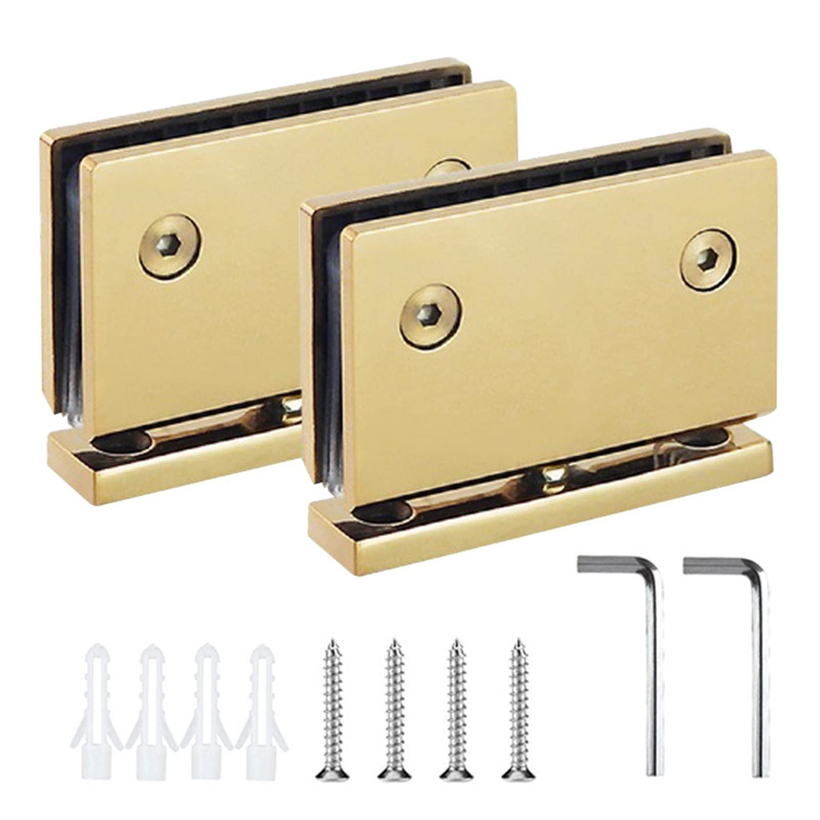 2PCS 360° Glass Door Hinges, Heavy Duty 304 Stainless Steel Glass Bathroom Door Clip for 6-12mm Frameless Glass(Gold)