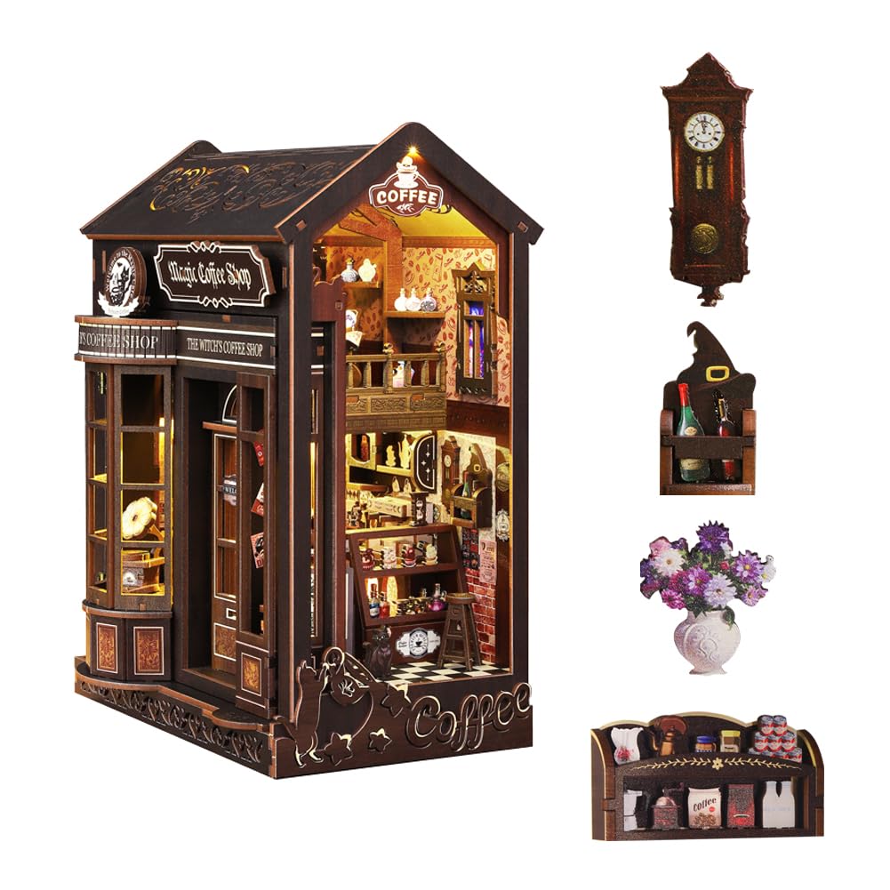 DIY Book Nook, kit per casa delle bambole, in miniatura, Magic Coffee Shop, accessori creativi, per caffè, puzzle, giocattolo, supporto per libri, decorazione per adulti, regalo di compleanno