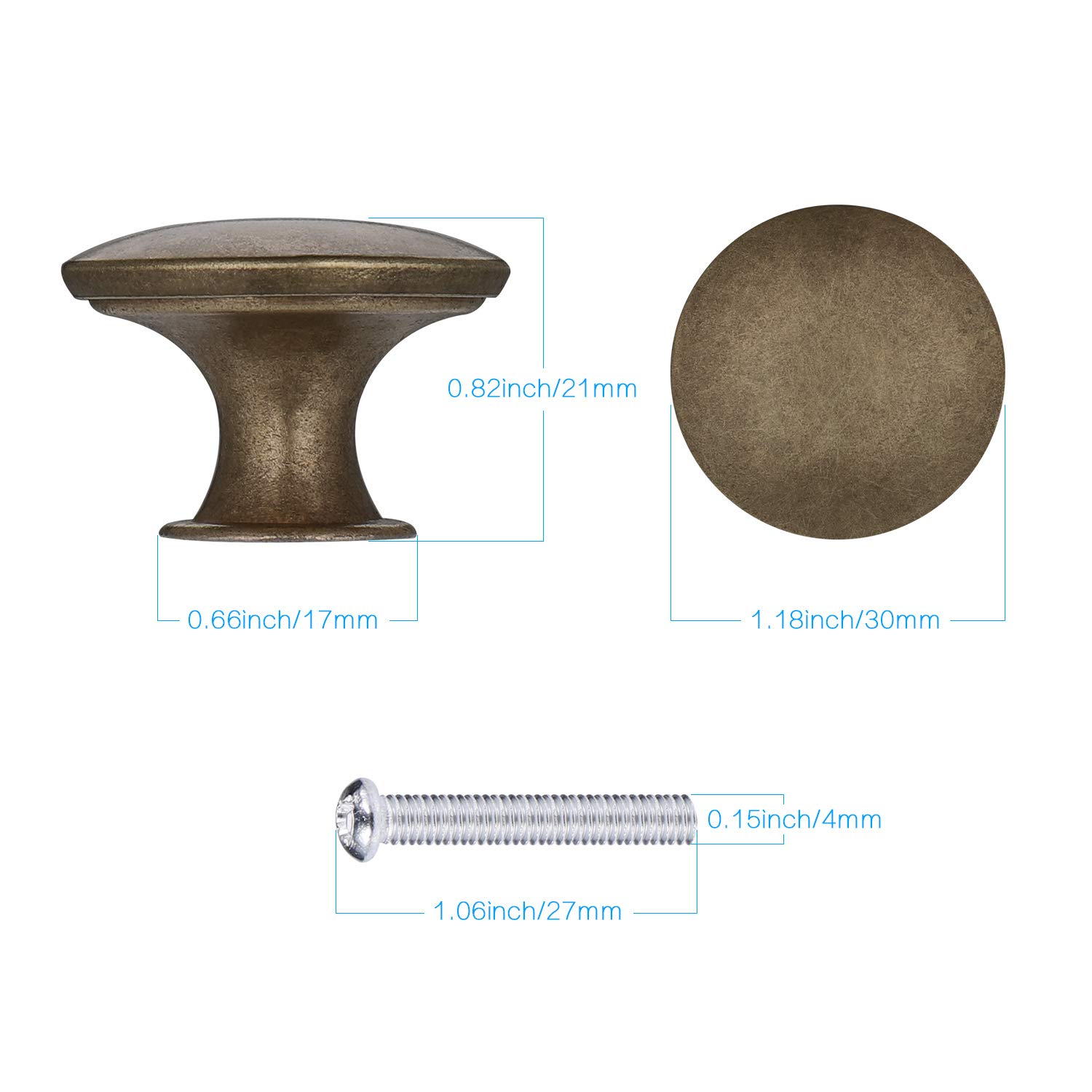 Lot De 4 Boutons De Porte De Placard De Cuisine Avec Vis De 30 Mm À Trou Unique Pour Placard