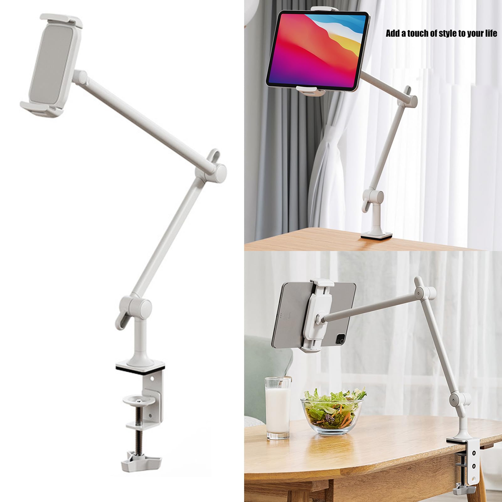 Flexibler Tablet Tischständer, robuste Klemmsysteme, 360-Grad Drehung, verstellbare Armlänge, ergonomische Betrachtungsposition, höhenverstellbare Tablet Arm Tischhalterung