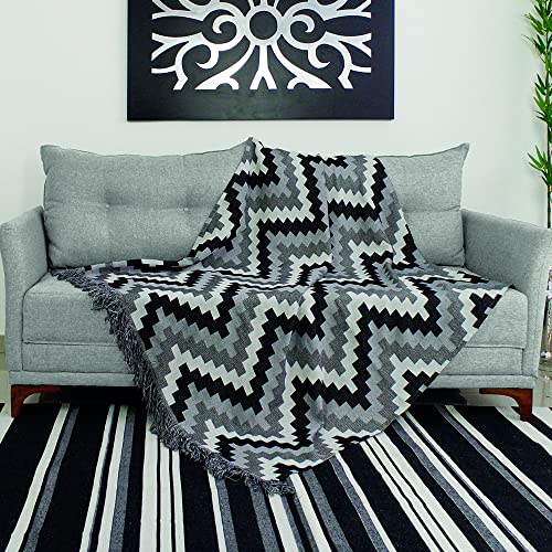 Manta Para Sofá Jacquard 1,40 x 2,10 Poltrona Decoração Moderna Preta
