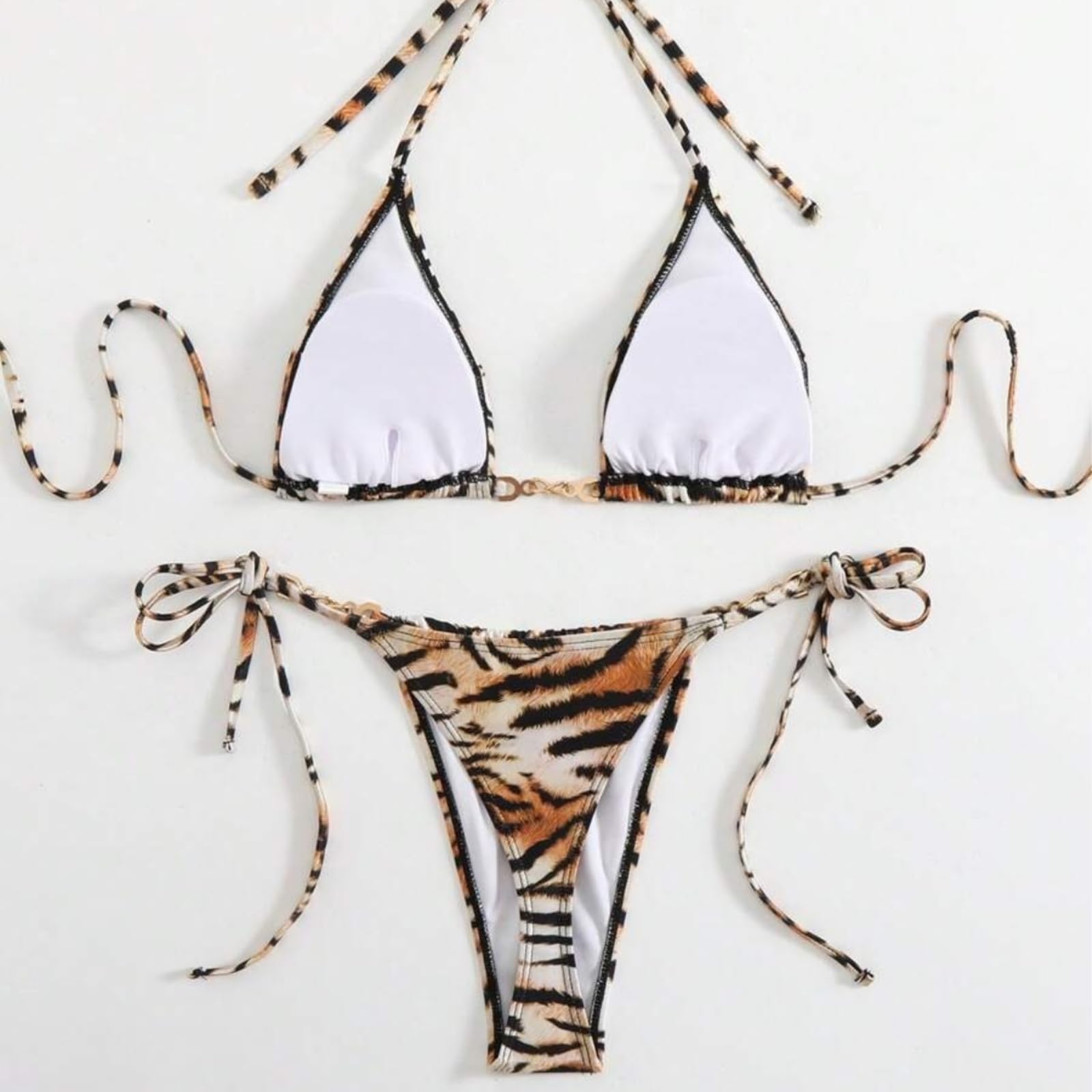 Bikini Mujer Mujeres Tigre Impresión Triángulo Conjunto Corbata Lado Dos Piezas Traje De Baño Ropa Playa-coffeebrown-XL