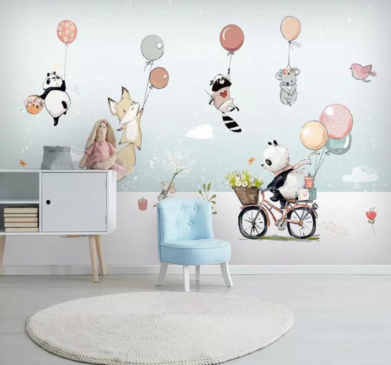 Tzxztt 350Cm×256Cm(B×H) Cute Cartoon Cosy Animals Balloons Modern 3D Wallpaper Premium Textured Silk Neutral Tones Material Ideal For Living Room Bedroom-350Cm×256Cm