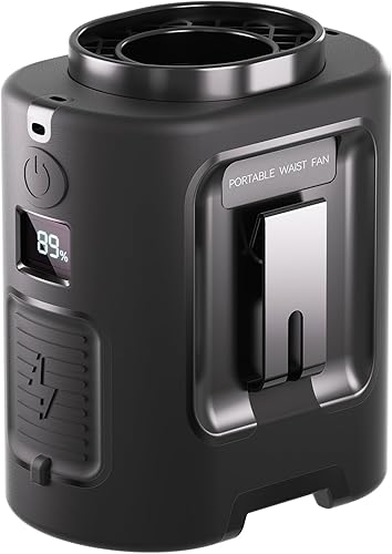 Ventilador de cintura portátil, 4 velocidades, 13000 rpm, fuerte flujo de aire, ventilador de cinturón con hasta 22 horas de tiempo de trabajo,