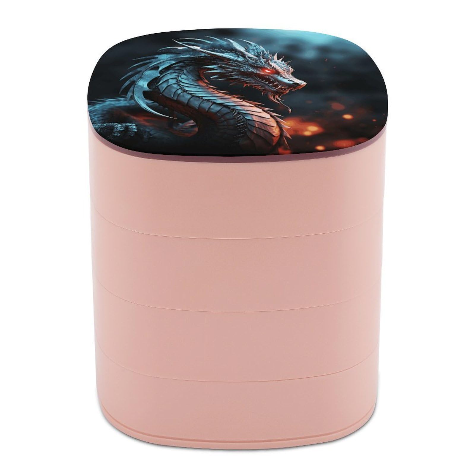 VstaDank Dragon Jewelry Box with Mirror Travel Small Jewelry Case for Women 4-Layer Rotatable Jewelry Organizer Storage Box Portable Jewelry Storage Case for Rings Earrings