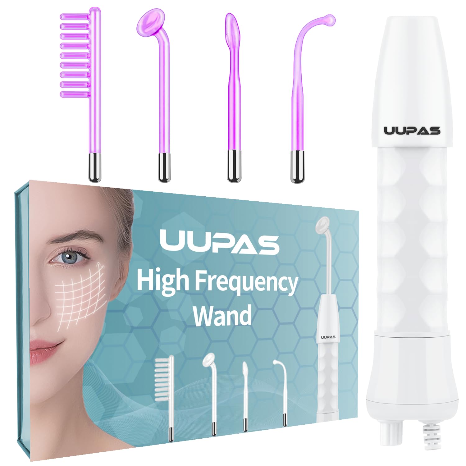Bacchetta ad Alta frequenza Viso Professionale - UUPAS Macchina Alta Frequenz Portatile con 4 Tubi di Argon