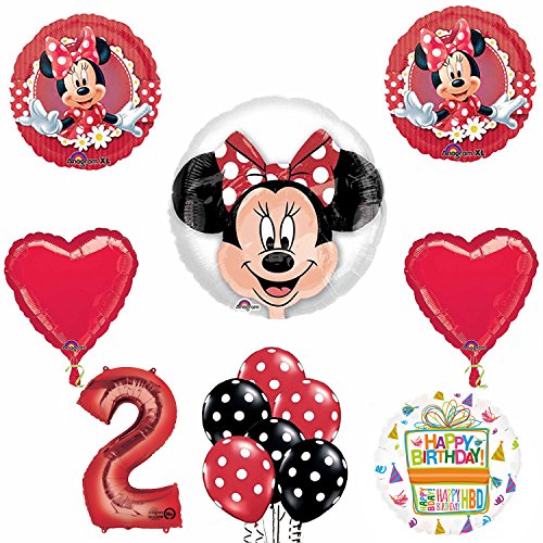Mayflower Products Minnie Mouse 2nd Birthday Party Supplies and Red Bow 13 pc Balloon Decorations