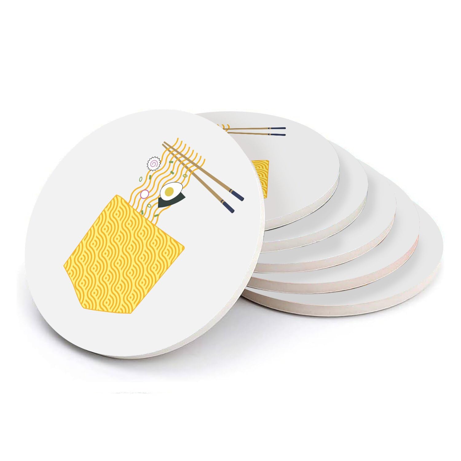 Sous-verre rond en céramique ramen dessin japonais pour table basse lot de 6