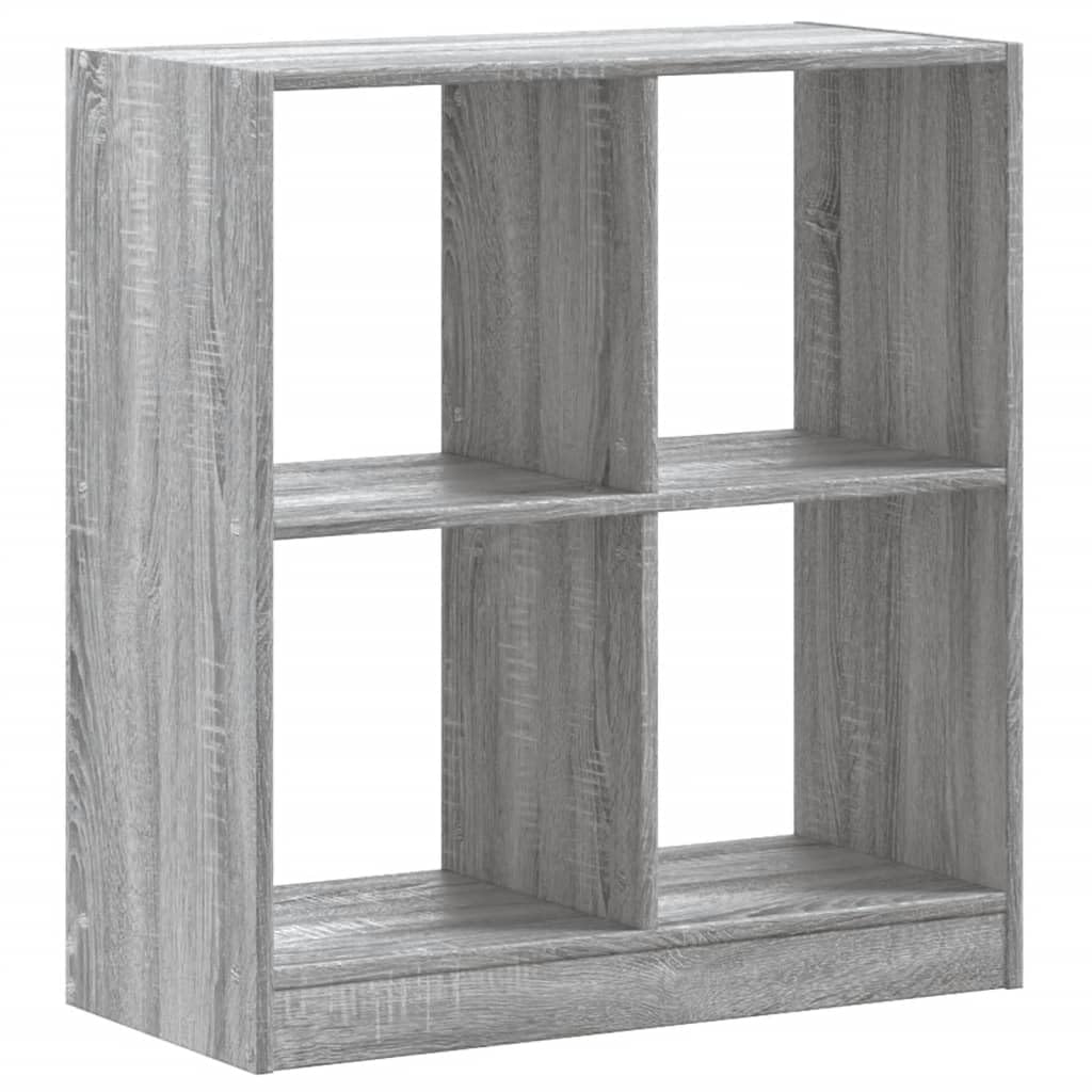 Bücherregal Grau Sonoma 68,5x32x75 cm Holzwerkstoff | 4 Fächer, Pflegeleicht, Feuchtes Tuch Reinigung, Raumteiler, Inklusive Wandhalterung