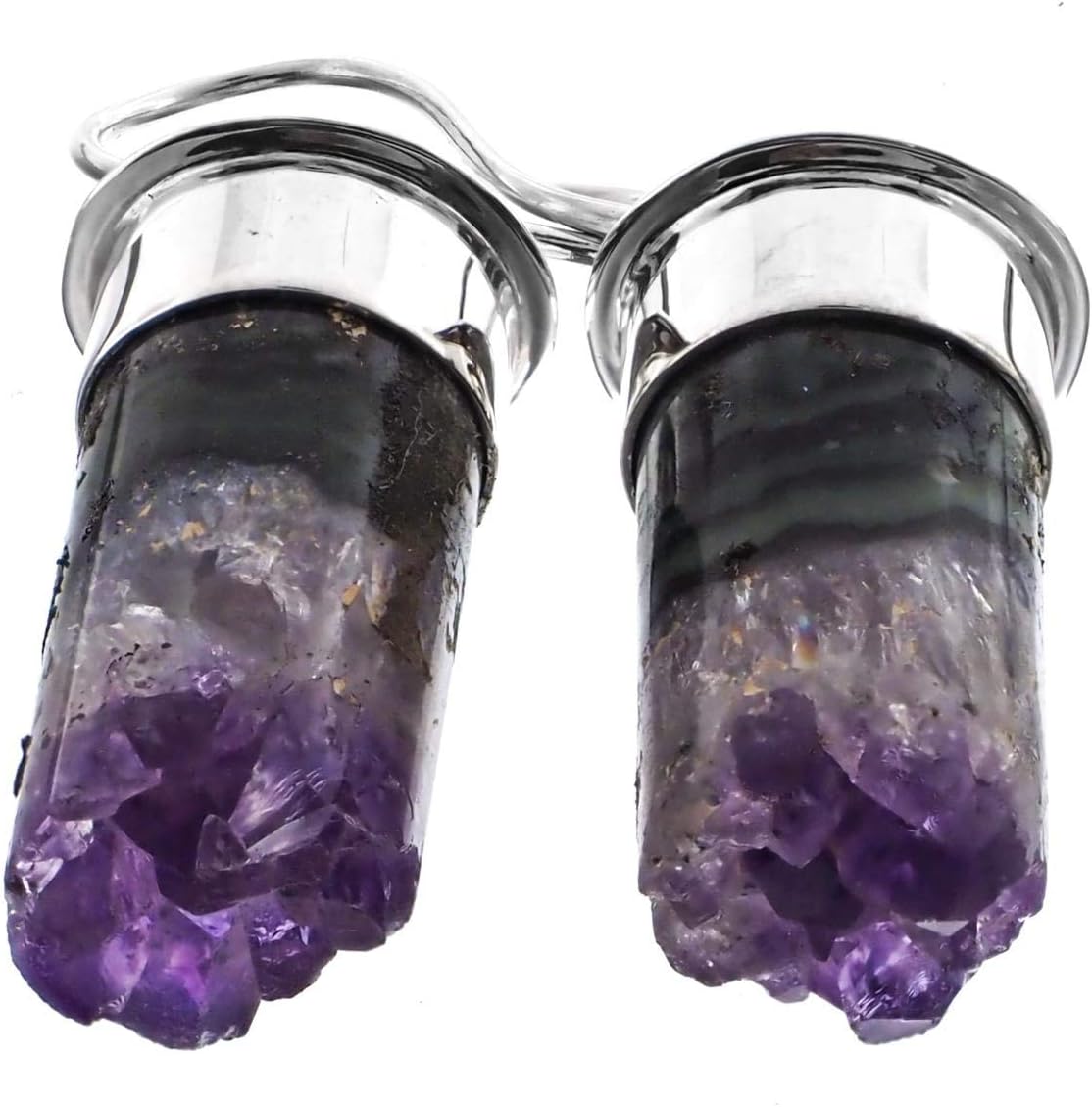 Amethyst Crystal Tube 925 Sterling Silver French Wires Earrings, 1"