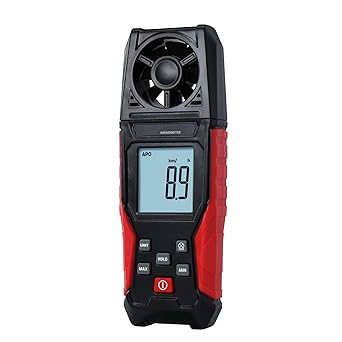 Digital Anemometer Handheld Wind Speed Meter Measures Wind Speed in m/s, km/h, ft/min, mph, Knots & Air Temperature Max/Min, Data Hold, Backlit Display for HVAC, Sailing, Weather, Drone Flying