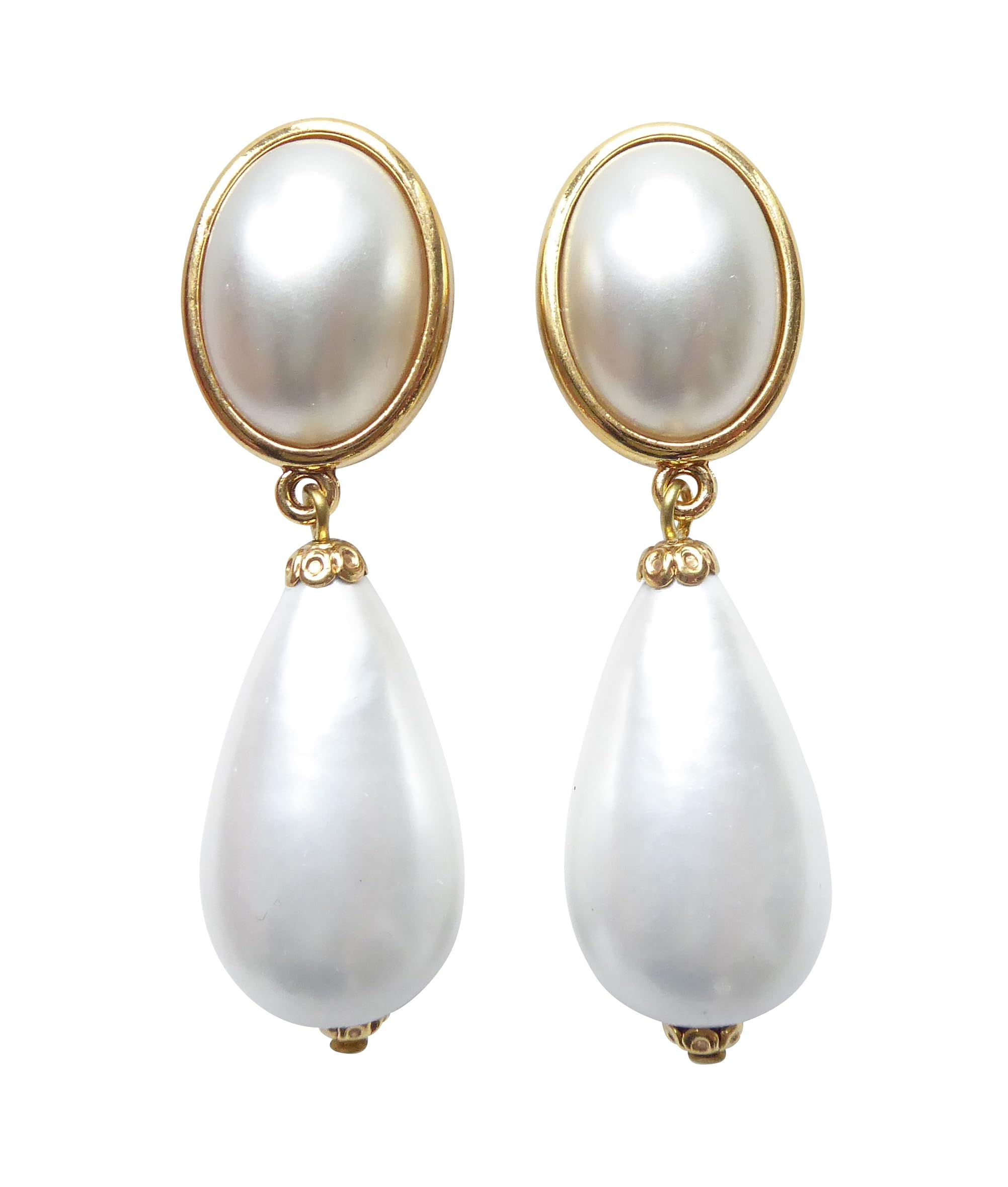 Leichte sehr große Ohrstecker Ohrringe vergoldet perlmutt-weiß Anhänger tropfen-förmig Designer JUSTWIN klassisch elegant chic Hochzeit Braut