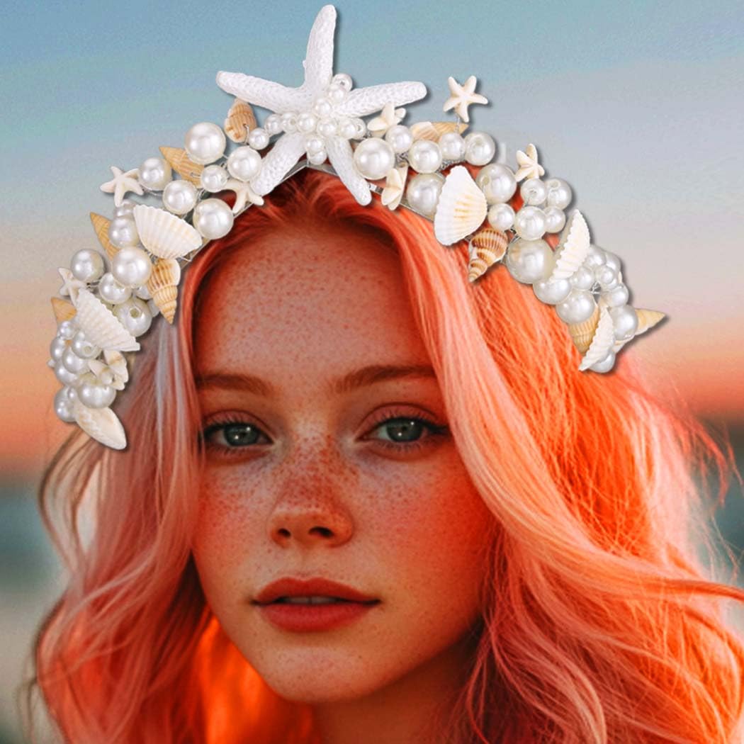Unicra Mermaid Crown Tiaras Seashell Headband Starfish Wedding Hair Accessories for Women and Brides, Silver - Image 3