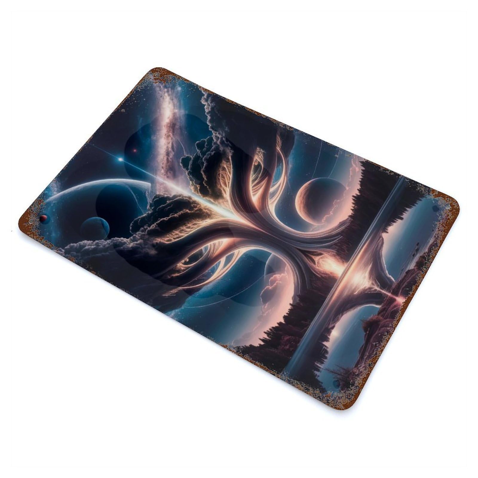 Retro Metal Sign with Celestial Tree Design 11.8"x7.9", for Living Room, Hallway And Home Decor, Farmhouse Wall Decor