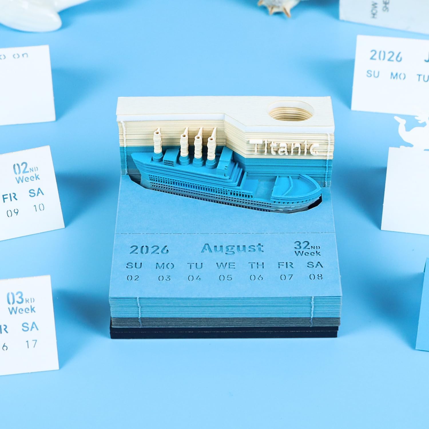 Titanic 3D Desk Calendar Memo Pad 2026, 3D Weekly Calendar Notepad With Light&Pen Holder, 3D Memo Pad Paper Notes Desk Decoration Gifts