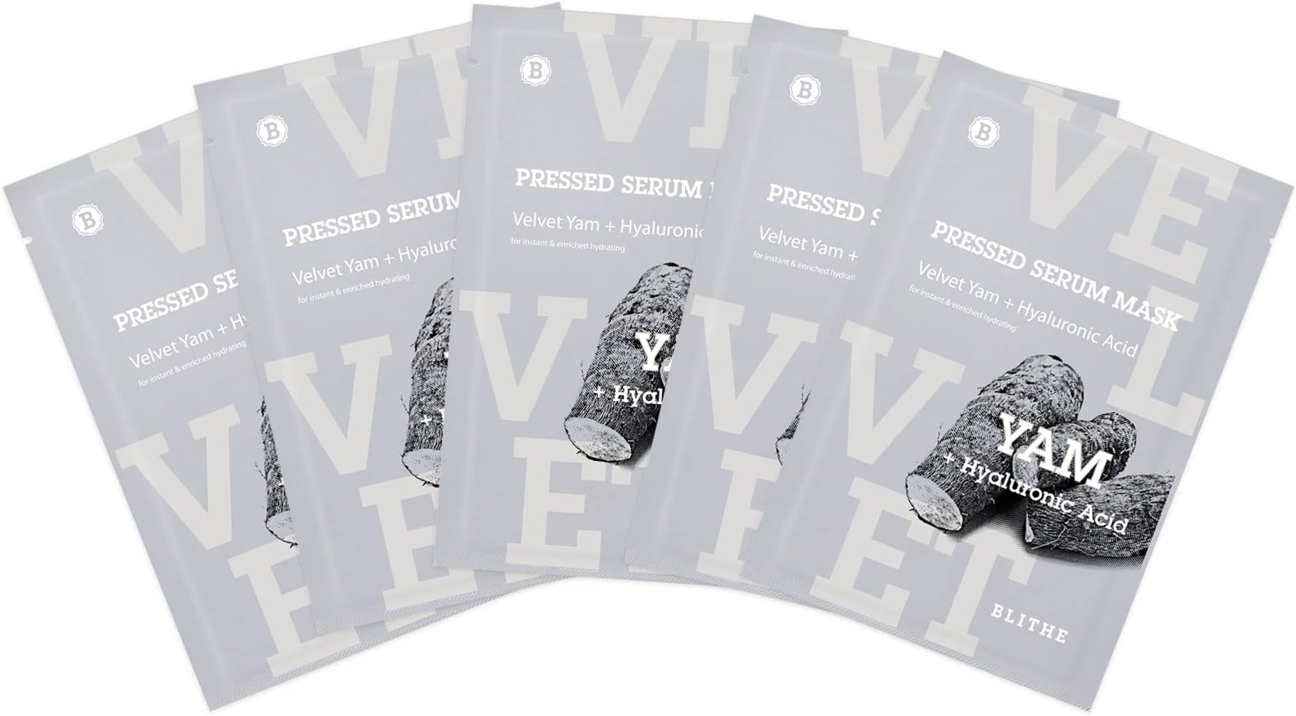 BLITHE brightening hydrogel mask Pressed Serum Mask Velvet Yam Korean Sheet Mask - brightening hydrogel mask Skin Care Hydrating for Face with Wild Yam mucin,Ceramide & Citric Acid, Pack of 5 Sheet