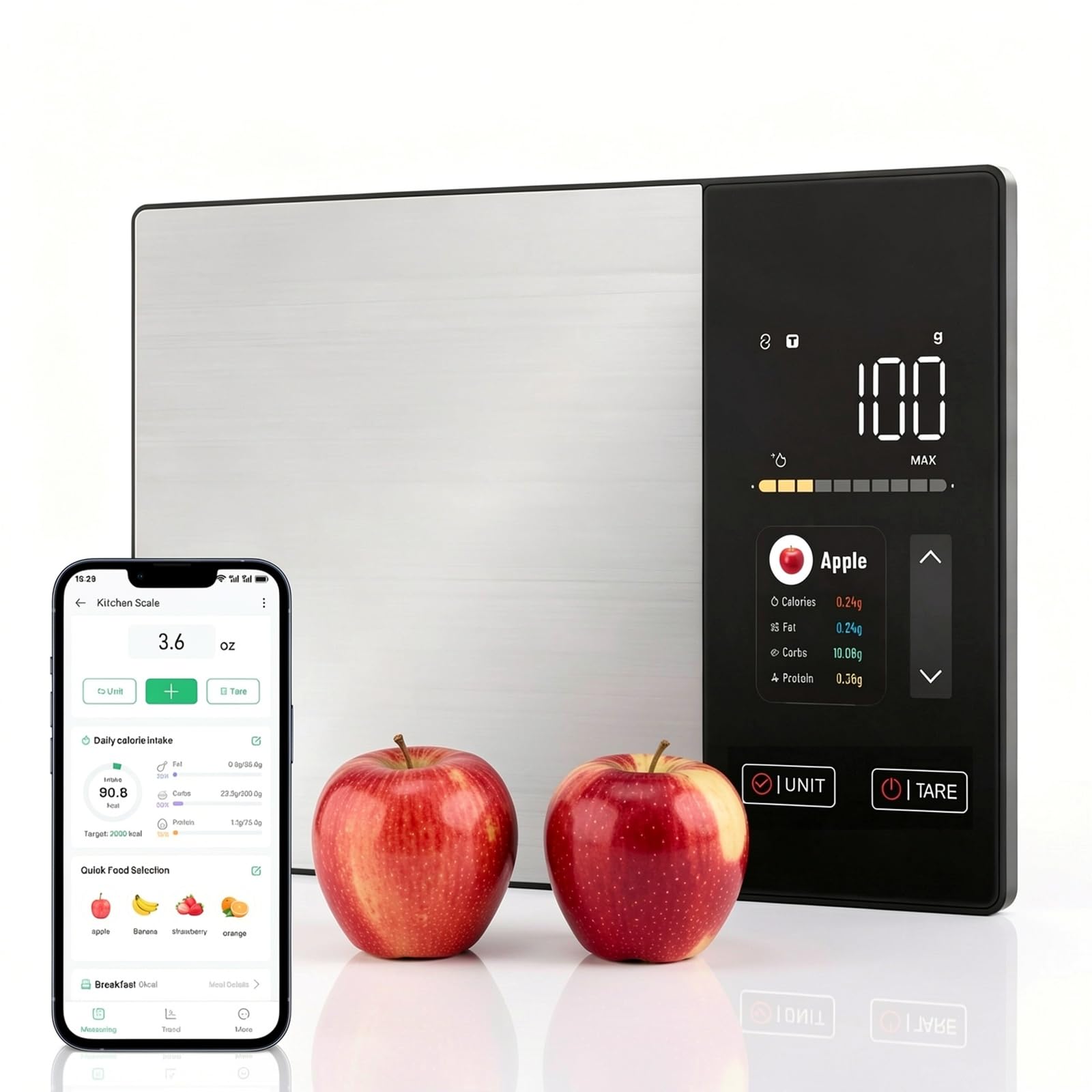 Báscula inteligente de alimentos con calculadora nutricional, báscula digital de cocina para pérdida de peso, aplicación gratuita con 23 nutrientes y seguimiento de calorías, peso digital en
