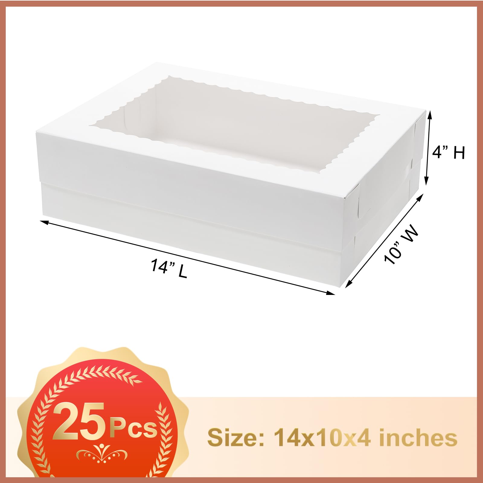 Mefleet 25 cajas rectangulares para tartas de 14 x 10 x 4 pulgadas con ventana, cajas de panadería de cuarto de hoja para donas, galletas, cupcakes, pasteles y pasteles, color blanco, tamaño grande