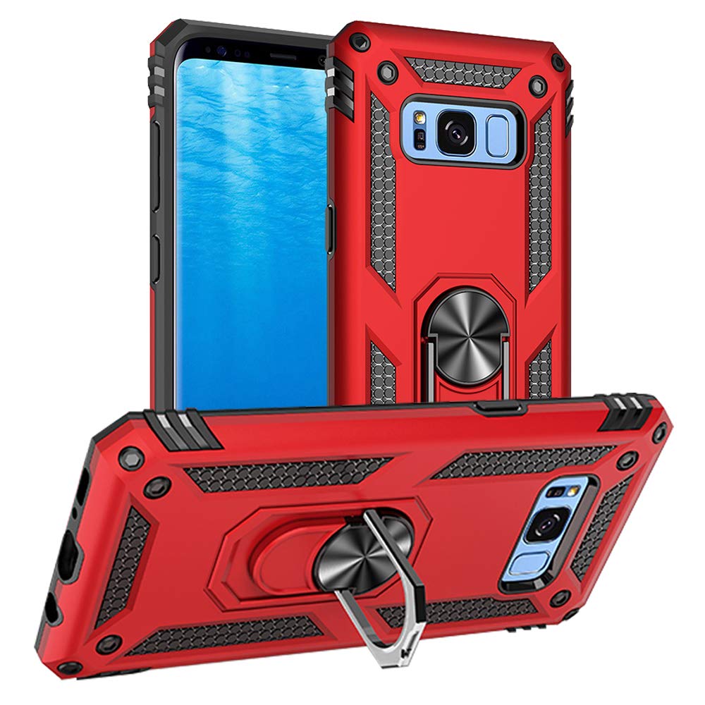 Yiakeng Samsung Galaxy S8 Case, Military Grade Protective Cases with Ring for Samsung Galaxy S8 (Red)