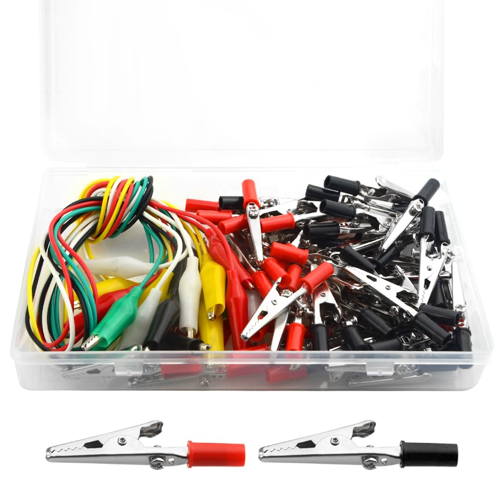 WMYCONGCONG 50 PCS Metal Alligator Clips Electrical Test Clamps + 10 PCS Test Probes & Leads, Crocodile Jumper Wires with Dual Ended Insulators Cable