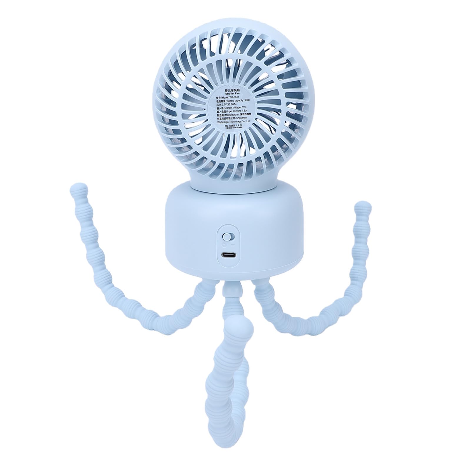 LICAEVEY Ventilatore Portatile per Passeggino con Clip Ottopus, Rotazione | Ventilatore da tavolo ricaricabile con clip, alimentato a batteria USB, per campeggio all\'aperto