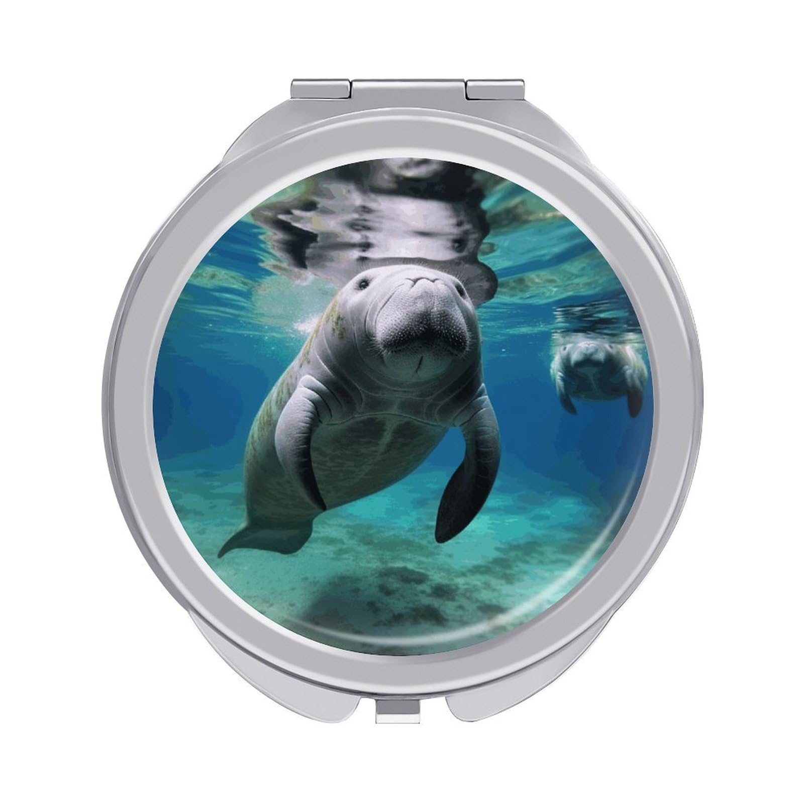 VstaDank Ocean Animal Manatee Travel Makeup Mirrors Exquisite Double-Sided 2X/1X Magnifying Folding Pocket Mirror Portable Round Handheld Mirror Mini Compact Mirrors for Outdoor Home