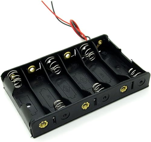 Caja organizadora de 6 pilas AA de 9 V con cable conector, almacenamiento de plástico ABS negro, conector a presión de 9 voltios, salida de 9 V para