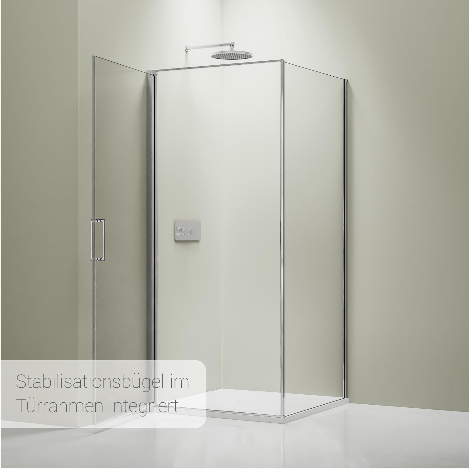 Bernstein Duschkabine ESG-Glas Duschabtrennung EX416S mit Nano, Eck-Dusche mit Hebe-Senk-Mechanismus, flexible Montage der Duschtür, Duschwand mit Drehtür, 90 x 90 x 195 cm, ohne Duschtasse