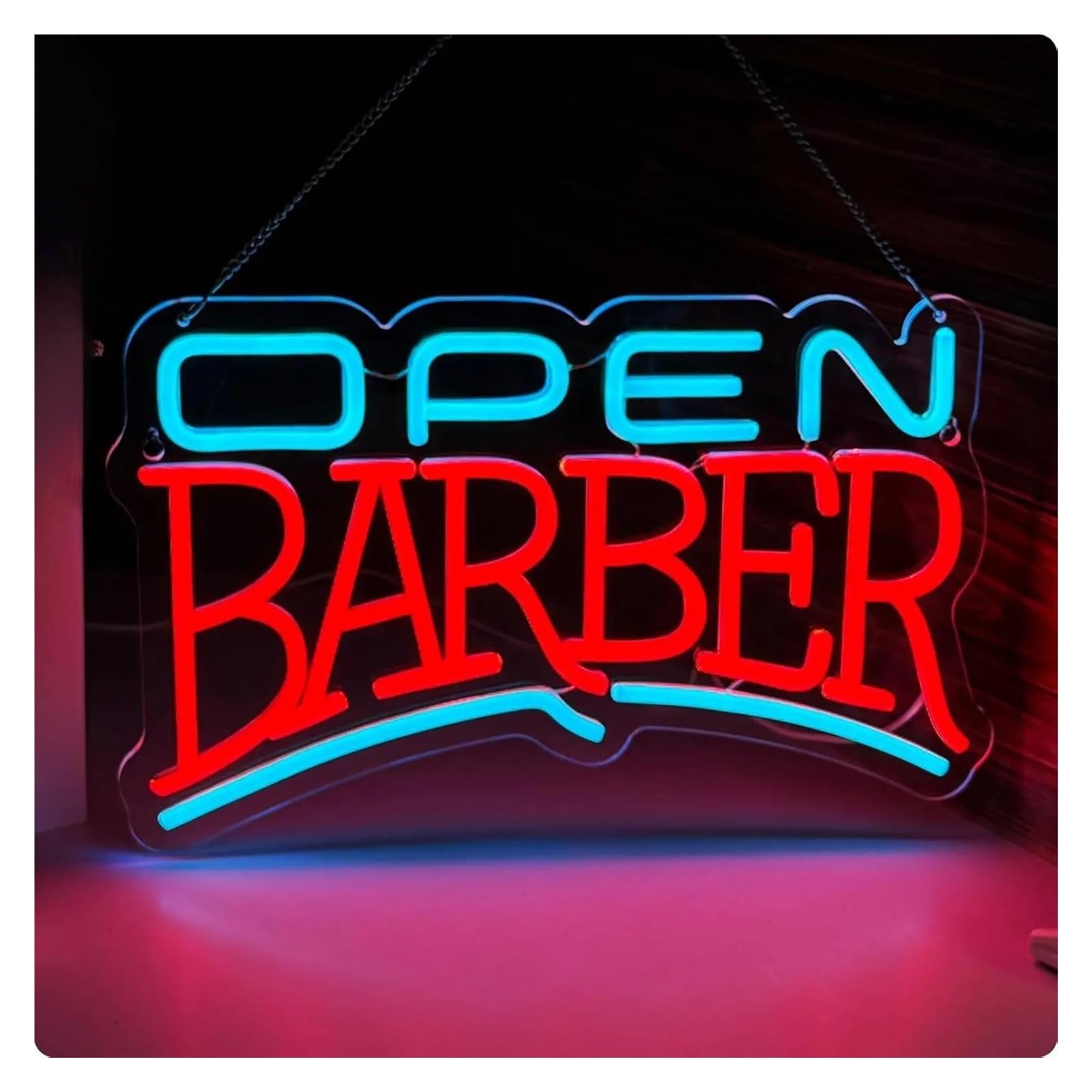 XENITE Hanging Art Neon Signs Open Barber Neon Sign LED Light for Signboard Display Billboard Grand Barber Shop Hair Salon Studio Decor 16.54inx10in