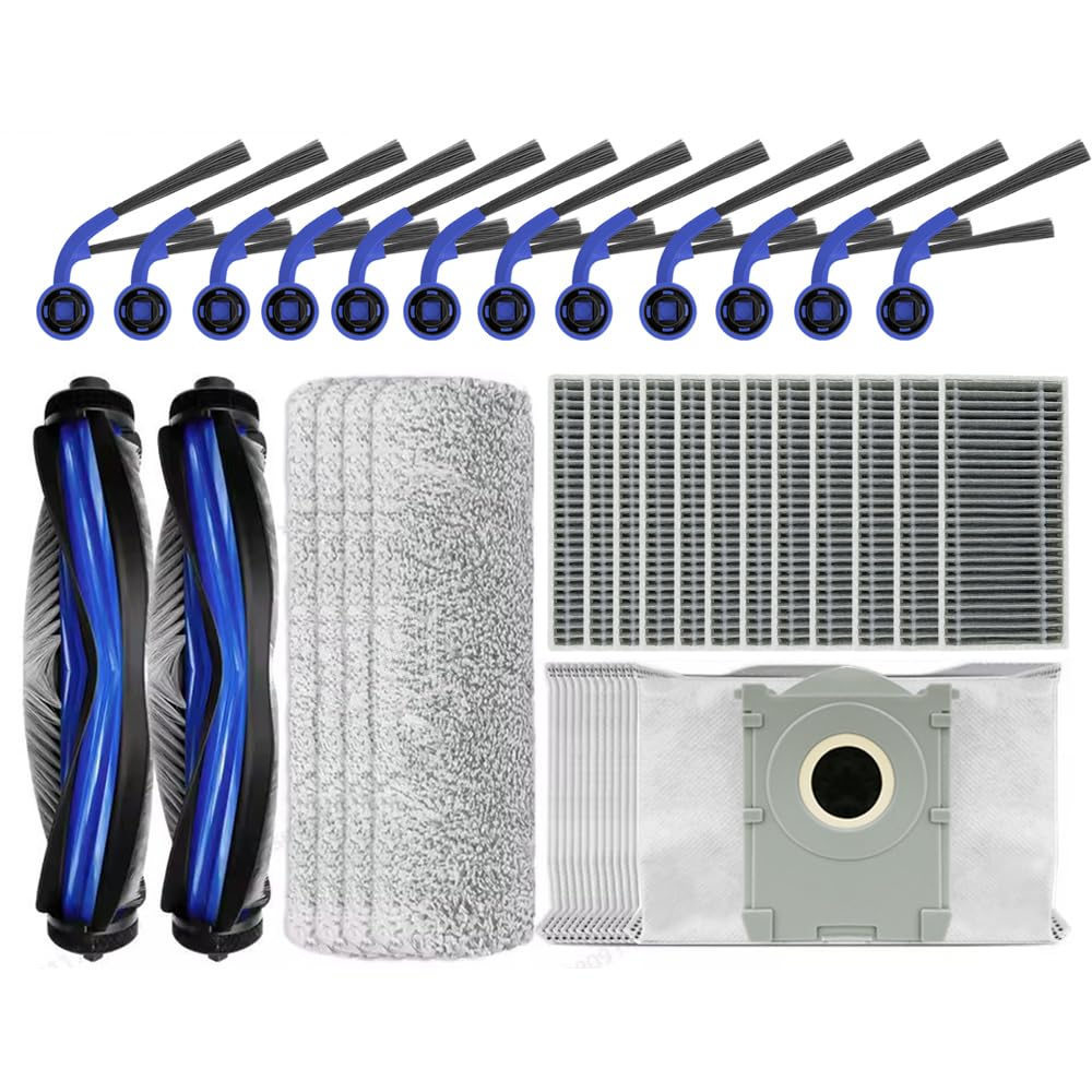 Kit de 42 accesorios para aspiradora robot T80 para aspiradora Ecovacs T80, 2 cepillos principales, 4 rodillos de trapo, 12 cepillos laterales, 12 filtros, 12 bolsas de polvo (juego 3)