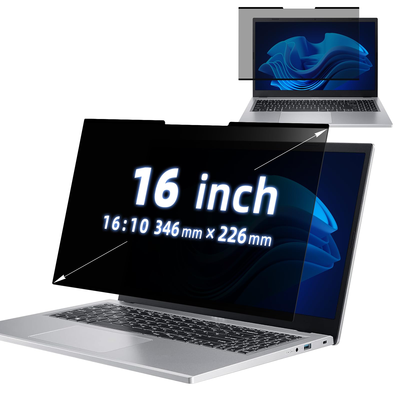 Nano-Adsorption Confidentialité Filtre pour 16" Portable 16:10, Filtre Protecteur d'écran, Amovible Anti-Lumière Bleu Protection Ecran PC Compatible avec Les écrans tactiles