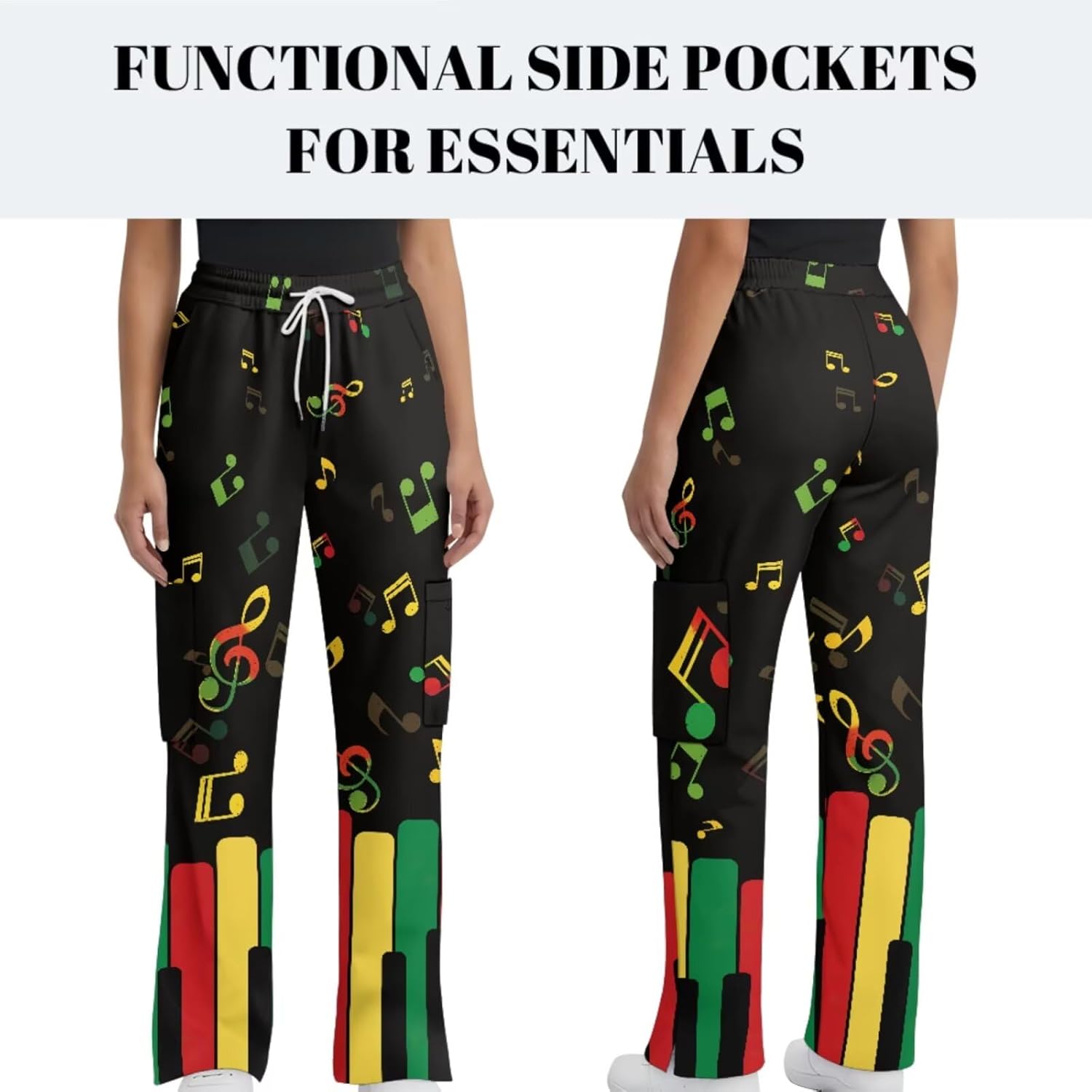 Women's 3Pcs Scrubs Set with Work Cap Print Medical Uniform V Neck Top and Straight Jogger Pants with Six Pockets