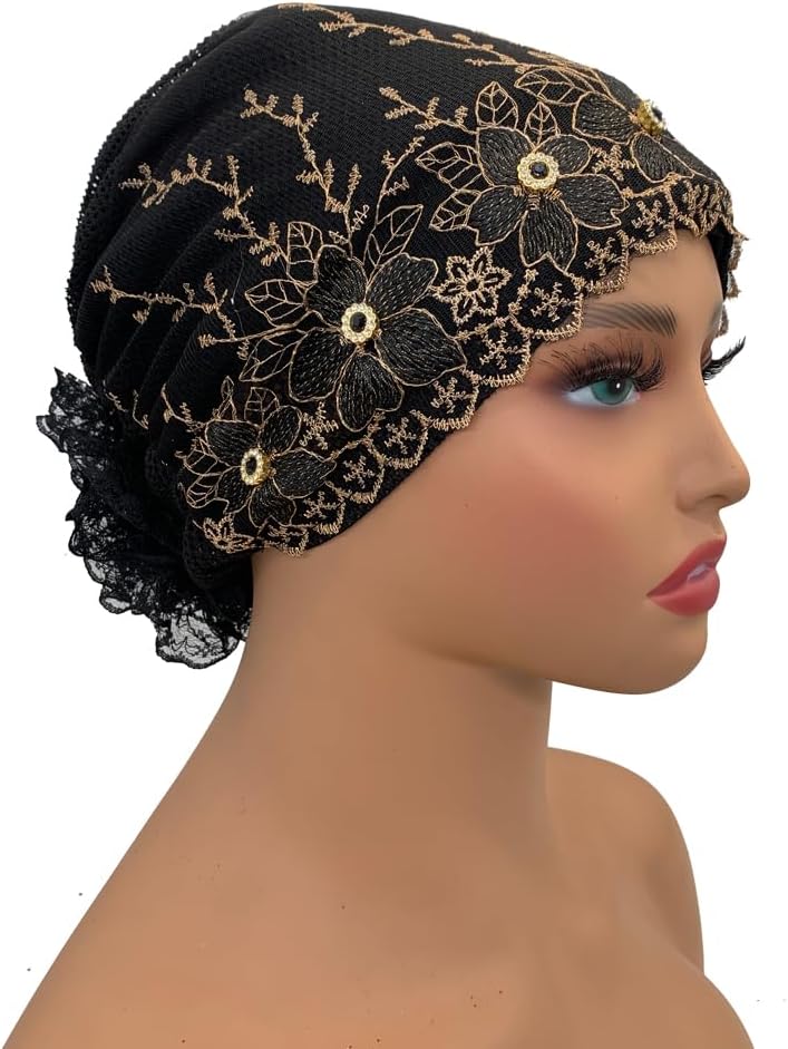 2pcs Floral Embroidered Turban Cap for Women Muslim Lady Wrap Head Bonnet African Female Headwrap Hijab Volumizer Cap - Image 8
