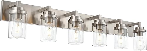 MELUCEE Luces de baño de 6 luces sobre espejo en níquel cepillado, moderno accesorio de iluminación industrial de pared para baño, cocina, tocador,