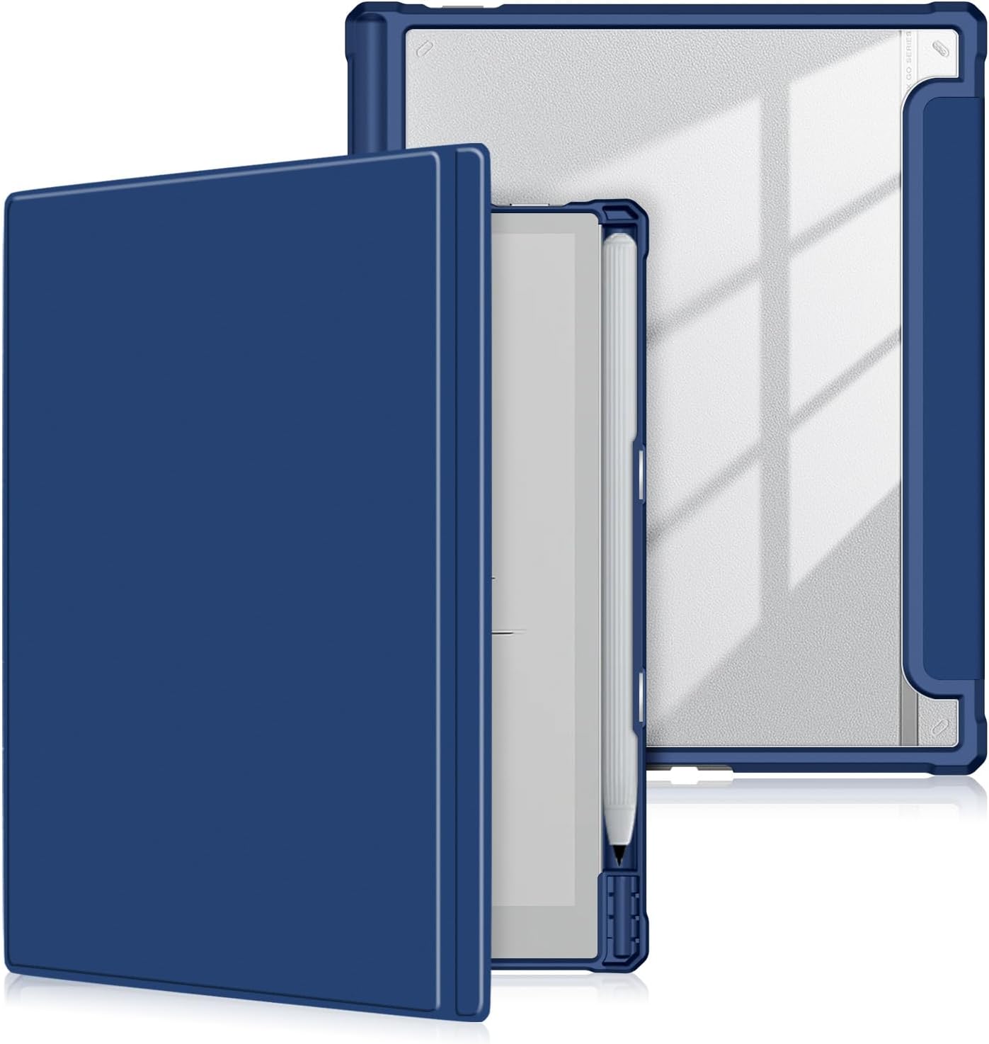 Xuanbeier Case Compatible with BOOX Tablet Go 10.3 ePaper E Ink Tablet,Hard Transparent Back Protective Cover with Pen Holder,Auto Wake/Sleep,Navy