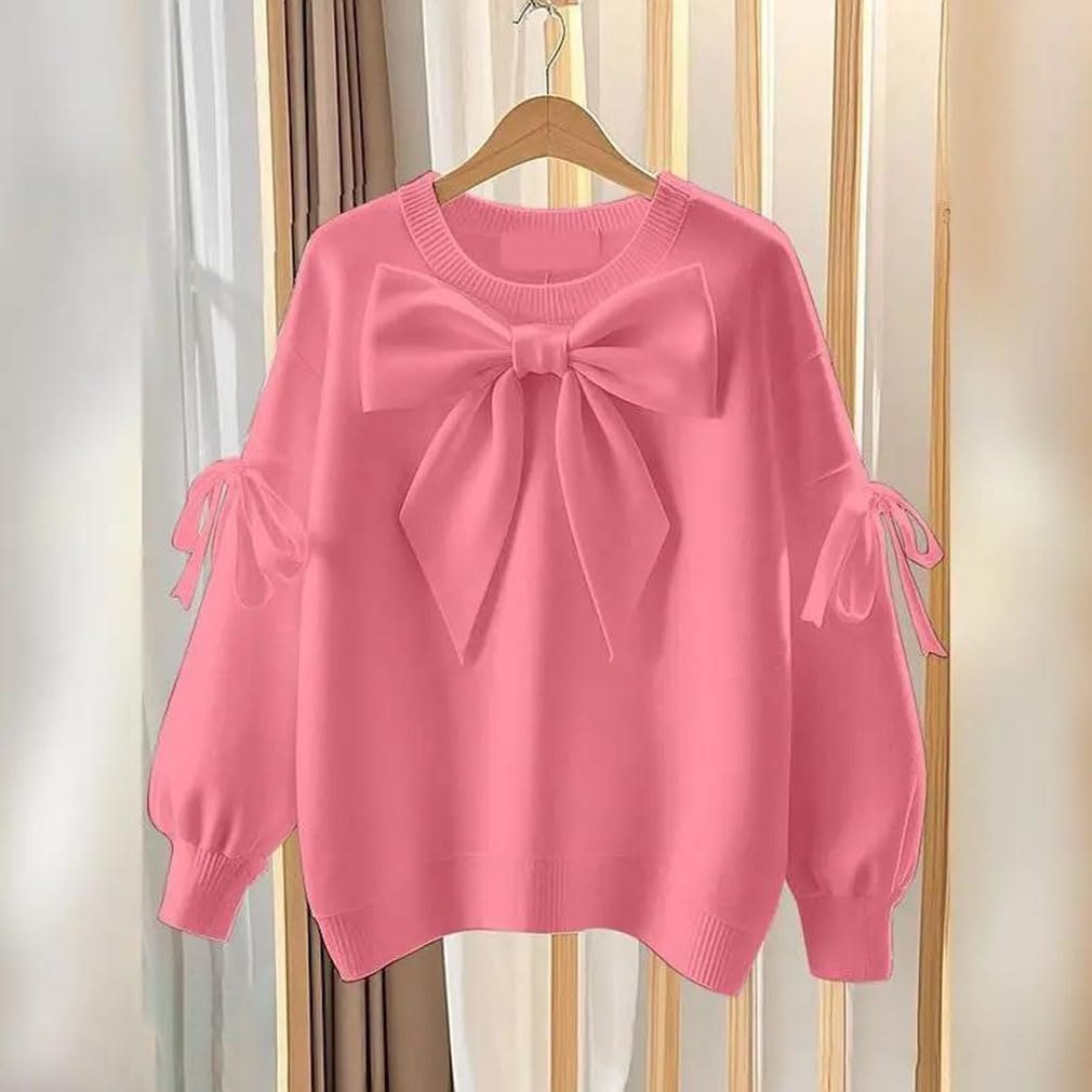 Women's Loose Fall Winter Sweater Tops Women's Long Sleeves Fashionable Bow Knitted Pullover
