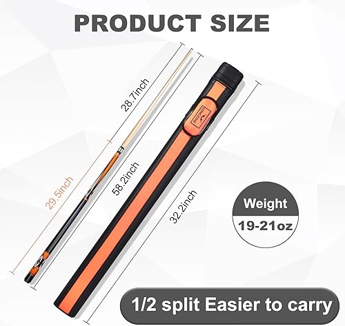 Miniatura 6 de Palo de billar, Pro cue con estuche rígido, juego de tacos de billar de 58 pulgadas, 18-19 onzas, rosanaranjaverde