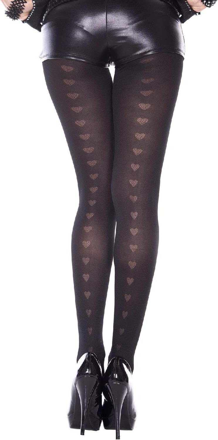 MUSIC LEGS Heart Backseam Spandex Pantyhose, Black