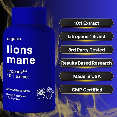Vista 7 de Suplemento orgánico de melena de leones 120 cápsulas. Suplemento de hongos nootrópicos para el sistema inmunológico de apoyo cerebral. Extracto 10X