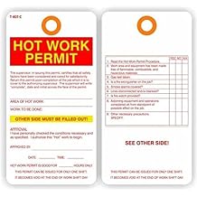 HOT Work Permit Tag, 2 Sided, 5.75" x 3", White Paper, Plain - Pack of 100