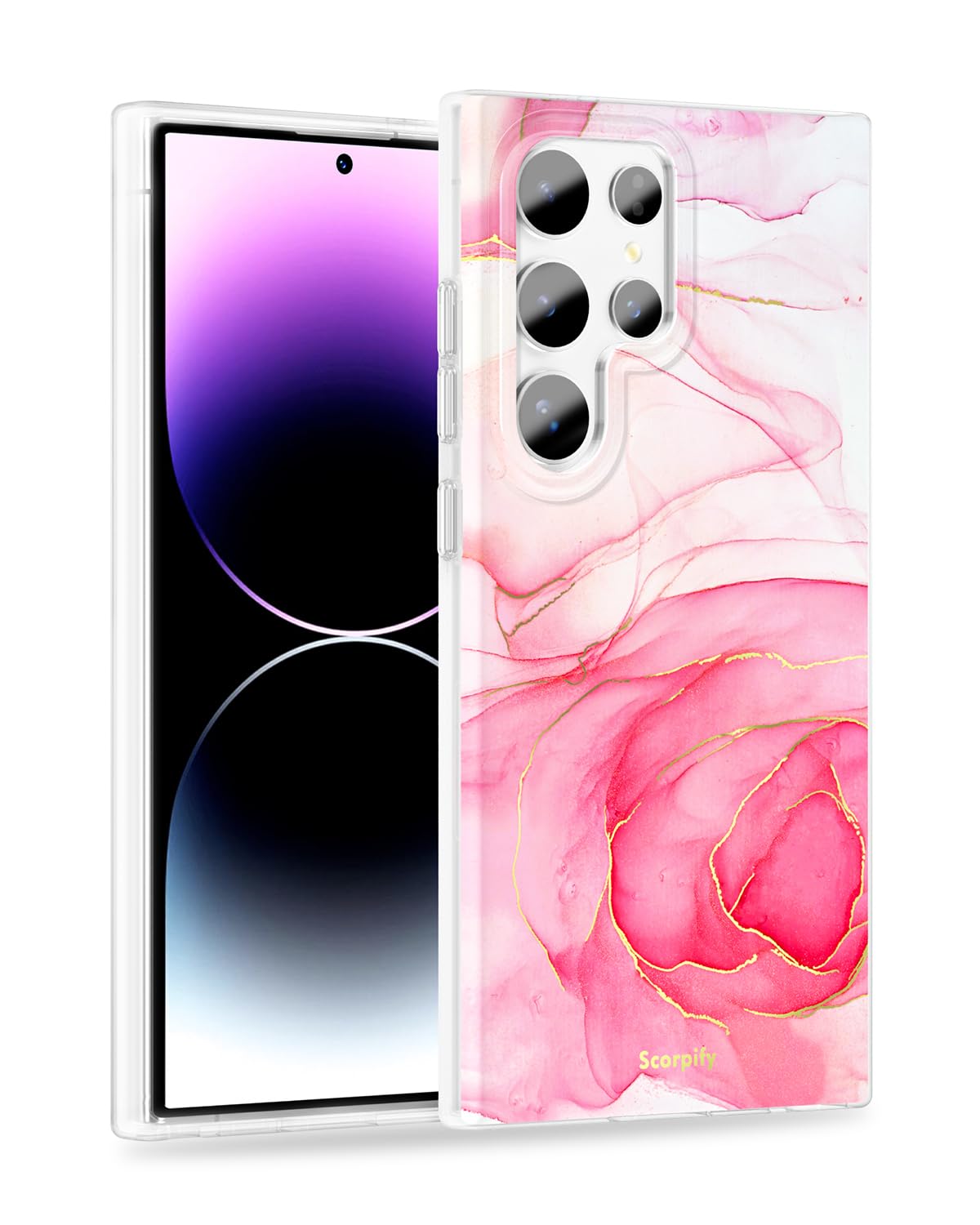 SCORPIFY Compatible with Samsung Galaxy S23 Ultra Case [Compatible with MagSafe] for Pink Rose Marble Design, Cute Magnetic Phone Cover for Women