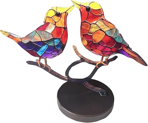 2 pájaros en una rama, decoración de metal con forma de avión de escritorio, decoración de pájaros para oficina, ventana, aviario, jardín, regalos