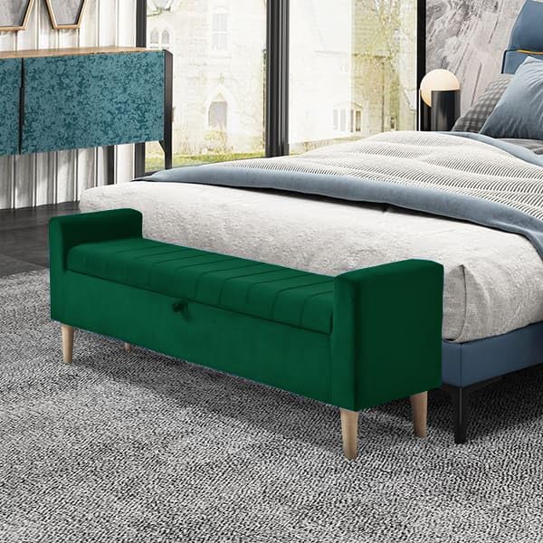 TFS Luxurious Bench Settee with Storage Box 2 Seatter for Bedroom, Living,Office Solid Wood Settee Upholstered Storage Bench Ottoman, Emerald Green-image-17