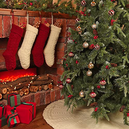 Limbridge Christmas Stockings, 4 Pack 18 Inches Large Size Cable Knit Knitted Xmas Stockings, Rustic Personalized Stocking Decorations For Family Holiday Season Decor, Cream And Burgundy #TOP4