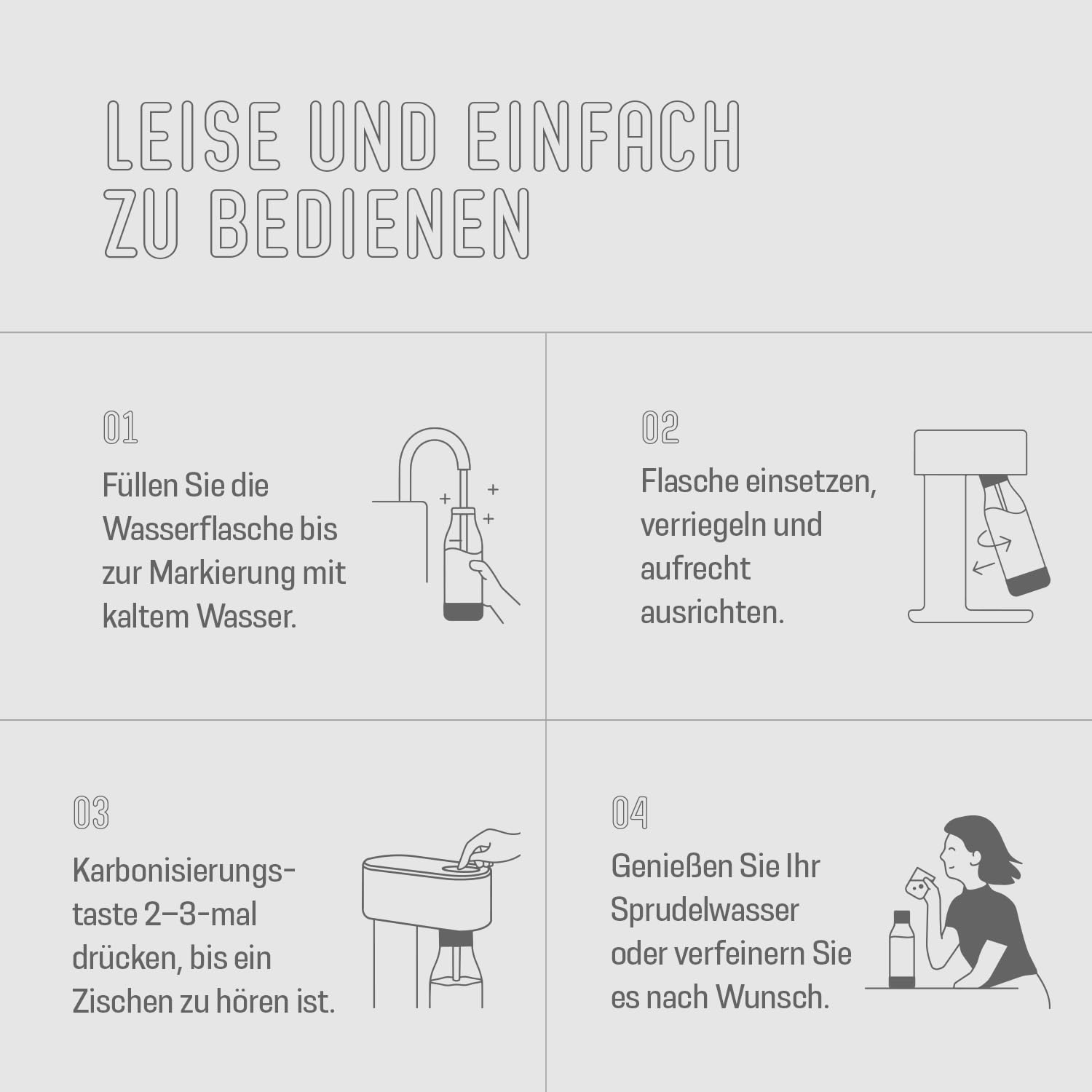 Mysoda: Woody Wassersprudler aus erneuerbarem Holzkomposit mit 1L Quick-Lock BPA-freier Plastikflasche (ohne CO2-Zylinder) - Weiß